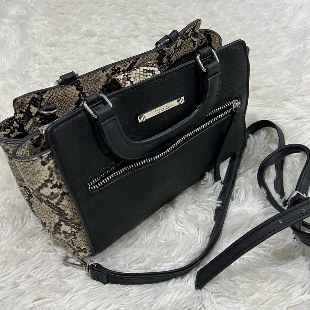 Tutilo New York Black w/Snake Skin Print Shoulder Crossbody Faux Leather Bag - Picture 15 of 15